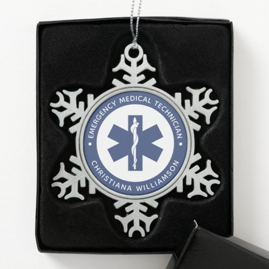 Angepasster EMT-Symbol Notmediziner Schneeflocken Zinn-Ornament (Box)