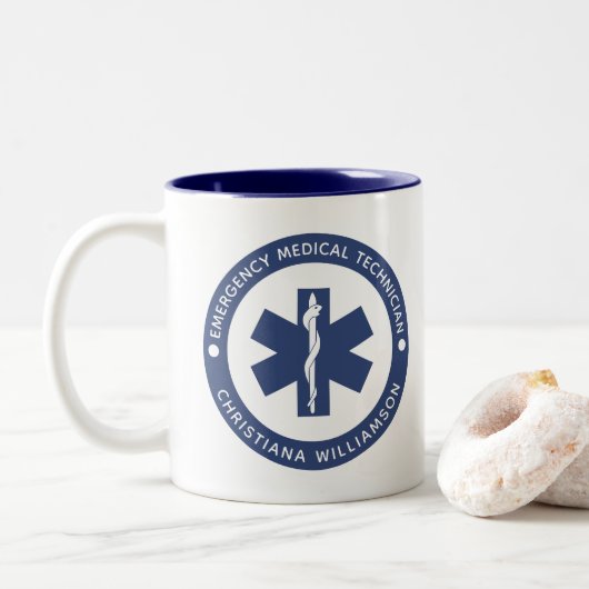 Angepasster EMT-Symbol Notmediziner Zweifarbige Tasse (Mit Donut)