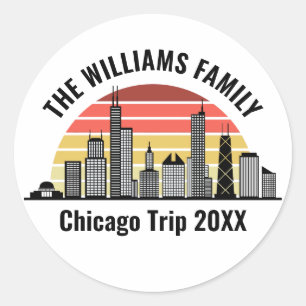 Angepasster Familienausflug Chicago Sonnenuntergan Runder Aufkleber