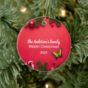 Angepasster Familienname mit Schmetterling Keramik Ornament