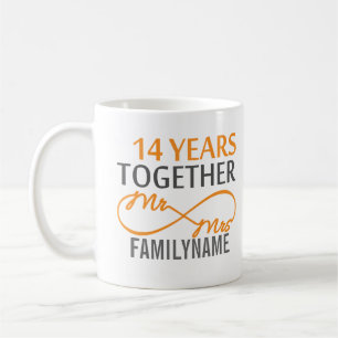Angepasster Herr und Frau 14. Jahrestag Kaffeetasse