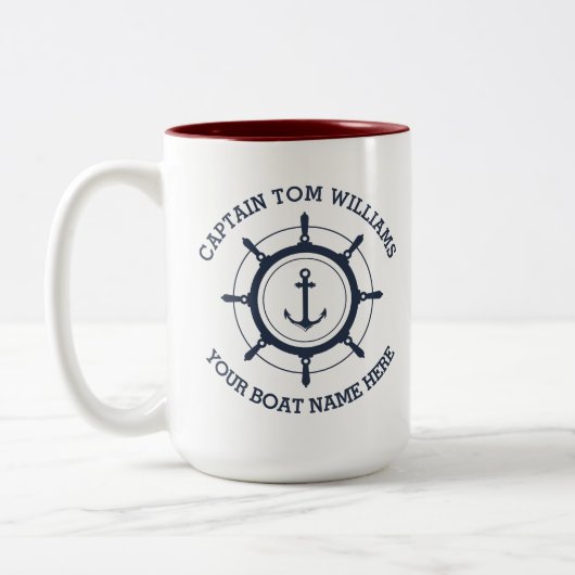 Angepasster Kapitän und Name des Schiffes Zweifarbige Tasse (Links)