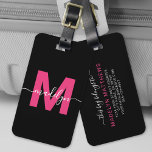 Angepasster moderner Name für Girl-Rosa Monogramm Gepäckanhänger<br><div class="desc">Erstellen Sie Ihren eigenen stilvollen, benutzerdefinierten World Traveller Pink Initial Name Monogram Gepäckanhänger. Dieses schicke und stilvolle Gepäckanhänger verleiht jedem Reiseerlebnis eine raffinierte Touch und ist damit das perfekte Accessoire für den Weltreisenden oder für jeden, der einen ernsthaften Fall von Wanderlust hat. Auf der Vorderseite zeigt das Design ein fett...</div>