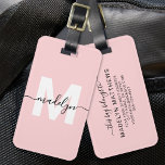 Angepasster Name für ein Girl Blush Pink Monogramm Gepäckanhänger<br><div class="desc">Erstellen Sie Ihre eigene stilvolle moderne Custom World Traveller Girly Blush Pink Name Monogram Gepäckmarke. Dieses schicke und mädchenhafte Gepäckanhänger bringt eine lustige und lebendige Touch zu jedem Reiseerlebnis und ist damit das perfekte Accessoire für den Weltreisenden oder für jeden, der einen ernsthaften Fall von Wanderlust hat. Auf der Vorderseite...</div>