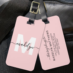 Angepasster Name für ein Girl Blush Pink Monogramm Gepäckanhänger