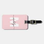 Angepasster Name für ein Girl Blush Pink Monogramm Gepäckanhänger (Vorderseite horizontal)