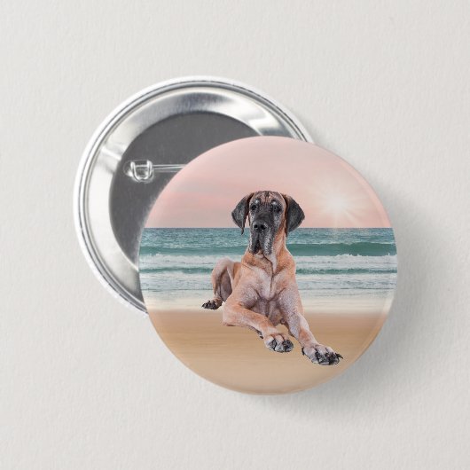 Angepasster Niedlicher Großer Dan Hund sitzend am  Button (Vorne & Hinten)