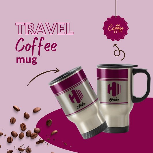 Angepasster, rosa Name Monogram Letter (H) Reisebecher