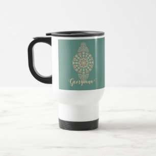 Angepasster Sage & Sand Retro-Ornament-Mandala Reisebecher