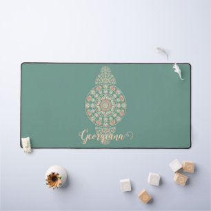 Angepasster Salbei- und Sand-Retro-Ornament-Mandal Schreibtischunterlage
