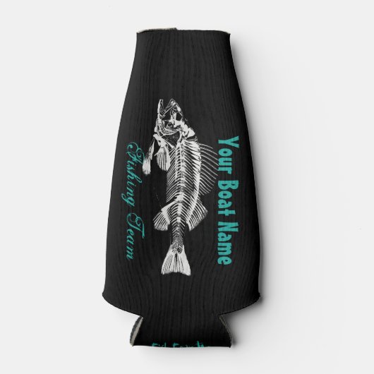 Angepasster Schiffsname mit Skelettfisch Flaschenkühler (Vorderseite)