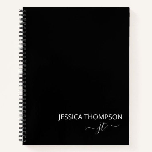 Angepasster Schwarz-weißer moderner Monogrammname Notizblock (Vorderseite)