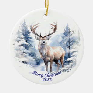 Angepasster Stag Hirsch Winterschneewald Tier Keramik Ornament