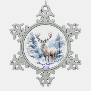 Angepasster Stag Hirsch Winterschneewald Tier Schneeflocken Zinn-Ornament