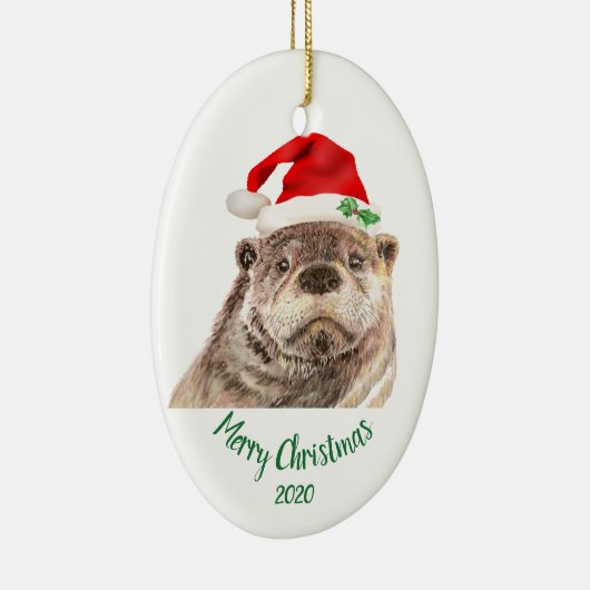 Angepasster Weihnachtsspass Otter Weihnachtsmannmü Keramik Ornament (Rechts)