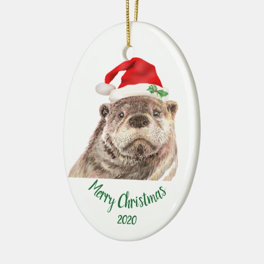 Angepasster Weihnachtsspass Otter Weihnachtsmannmü Keramik Ornament (Links)
