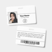 Angepasster weißer Mitarbeiter: Foto, Bar, Logo, N Ausweis (Front & Back)