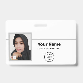 Angepasster weißer Mitarbeiter: Foto, Bar, Logo, N Ausweis