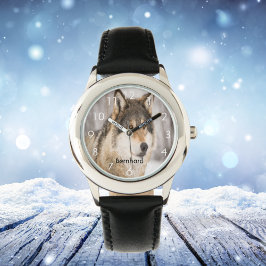 Angepasster Wolfskopf Name des Wildtierwaldes Armbanduhr