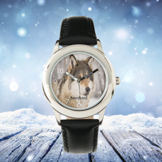 Angepasster Wolfskopf Name des Wildtierwaldes Armbanduhr