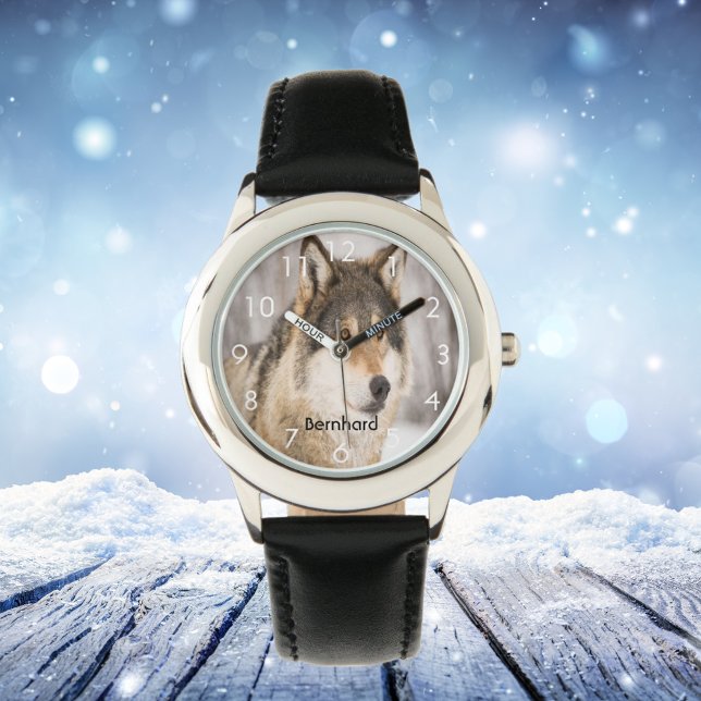 Angepasster Wolfskopf Name des Wildtierwaldes Armbanduhr (Von Creator hochgeladen)
