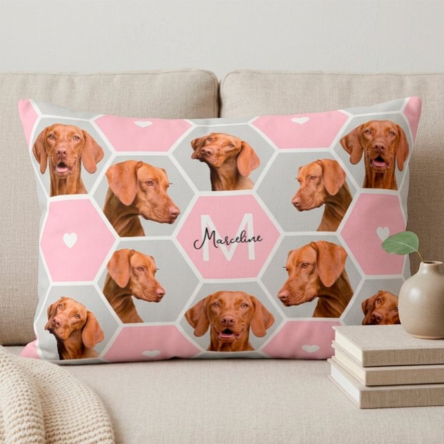 Angepasstes 10 Pet Hund Foto Collage Monogramm Pin Dekokissen (Personalized Dog Mom 10 Photo Collage Accent Pillow)