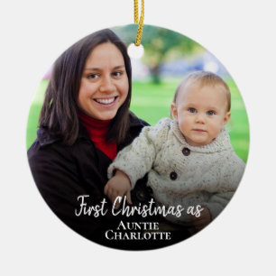 Angepasstes 1. Weihnachten als Tante 2 Foto Weiße Keramik Ornament