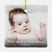 Angepasstes 1. Weihnachten als Uni 2 Foto Weißes S Keramikornament (Rückseite)