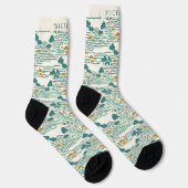 Angepasstes, blassgelbes, Aquamarin-grünes Abstrak Socken (Rechts)