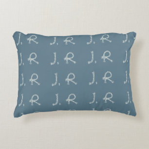 Angepasstes Blau-Weiß-Seil-Knoten-Monogramm-Nautik Dekokissen