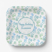 Angepasstes, blaues Herz-Muster über Weiß Pappteller (Vorderseite)