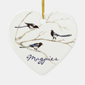 Angepasstes Datum, Familie Magpie, Vögel Keramikornament (Vorne)