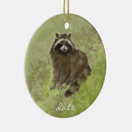Angepasstes Datum, Raccoon, Wasserfarbtier Keramik Ornament (Rechts)