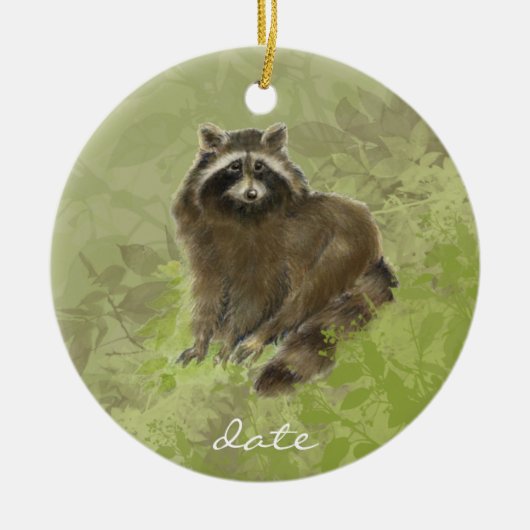 Angepasstes Datum, Raccoon, Wasserfarbtier Keramik Ornament (Vorne)