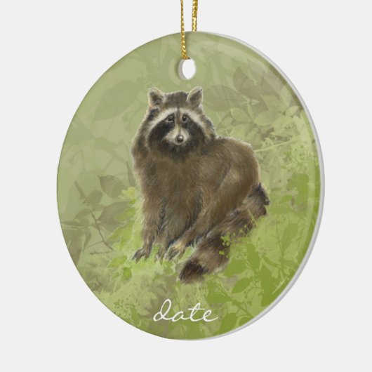 Angepasstes Datum, Raccoon, Wasserfarbtier Keramik Ornament (Links)
