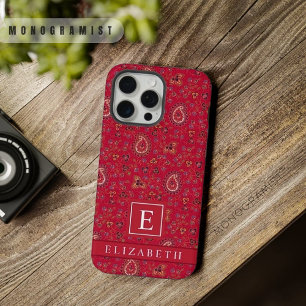 Angepasstes dunkelrosa Red Maroon Paisley-Muster iPhone 15 Pro Max Hülle