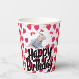 Angepasstes Erdbeermuster - Happy Birthday Pappbecher