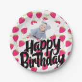 Angepasstes Erdbeermuster - Happy Birthday Pappteller (Vorderseite)