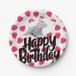Angepasstes Erdbeermuster - Happy Birthday Pappteller