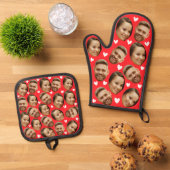 Angepasstes Foto mit rotem Herzmuskel Ofenhandschuh & Topflappen-Set (Oben Unten)