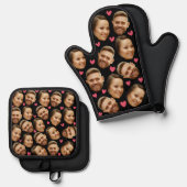 Angepasstes Foto mit schwarzem Herzmuskel Ofenhandschuh & Topflappen-Set (Vorderseite/Rückseite)