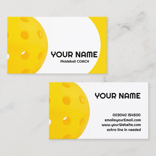 Angepasstes Gelbes realistisches Pickleball Visitenkarte (Vorne/Hinten)