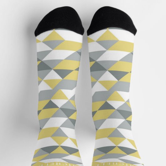 Angepasstes gelbes weißes graues Muster geometrisc Socken (Oben)