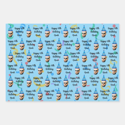 Angepasstes Gesicht 20. 30. 40. 50. 60. 70. Geburt Geschenkpapier Set (Vorderseite 3)