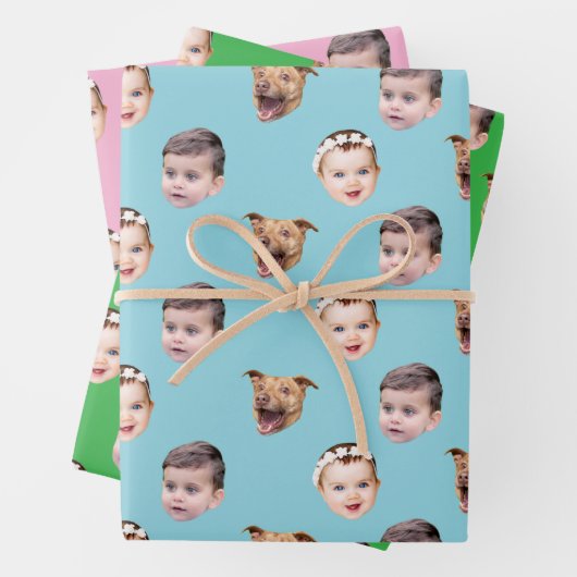 Angepasstes Gesicht, einzigartiges Familiengeschen Geschenkpapier Set (Beispiel)