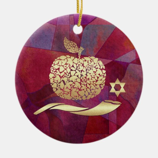 Angepasstes jüdisches Neujahr, Rosh Hashanah Keramik Ornament (Vorne)