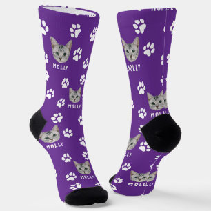 Angepasstes Katzenfoto & Name Lila Socken