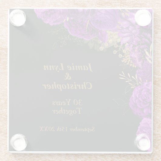 Angepasstes Lila Blumenfest Jahrestag Glasuntersetzer (Rückseite)