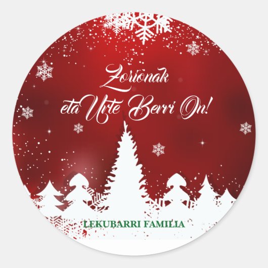 Angepasstes, modernes rotes baskisches Weihnachtsd Runder Aufkleber (Vorderseite)