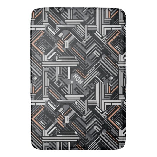 Angepasstes Monogramm Abstraktes Industriemuster Badematte (Vorderseite Vertikal)